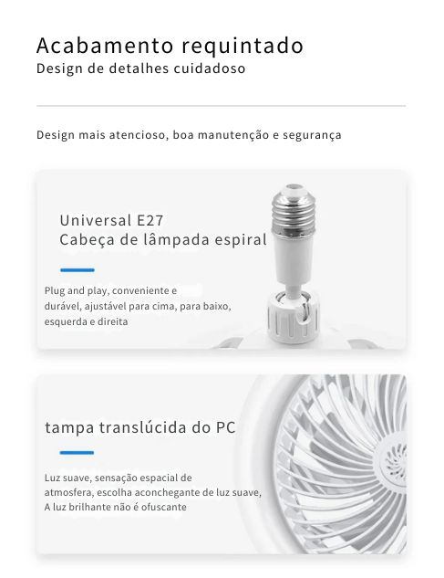 Ventilador de Teto Giratório com Controle Remoto e Lâmpada LED E27 - Conforto e Iluminação Integrados