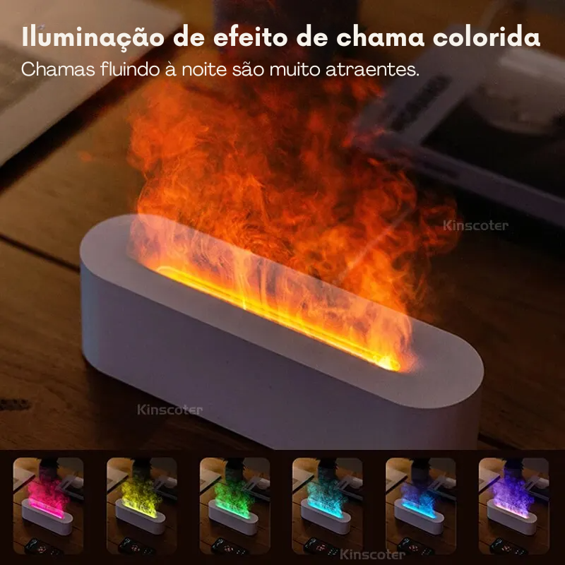 Umidificador e Difusor de Aroma com Luz RGB e Efeito de Chama - USB, Ideal para Mesa e Purificação do Ar