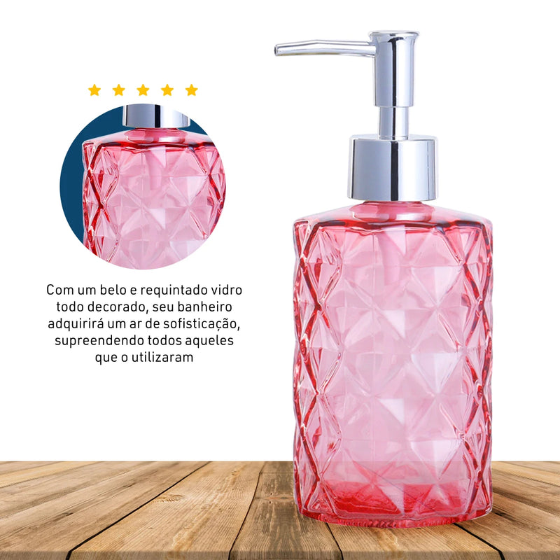 Dispenser Elegante de Vidro 330ml para Sabonete Líquido e Álcool Gel – Ideal para Banheiros e Lavabos