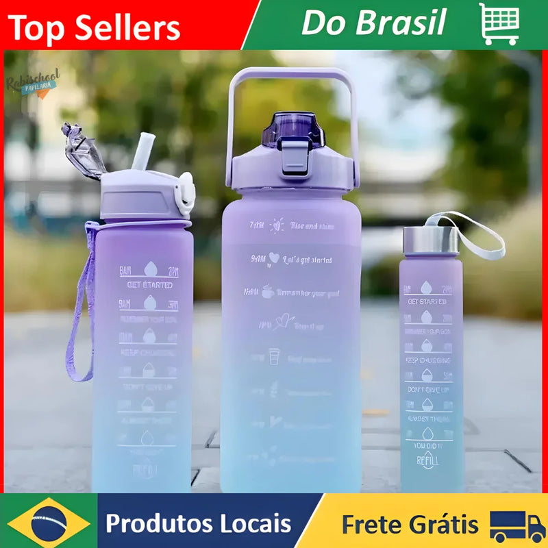 Kit 3 Garrafas de Água Motivacionais Fitness Tie Dye Sortida