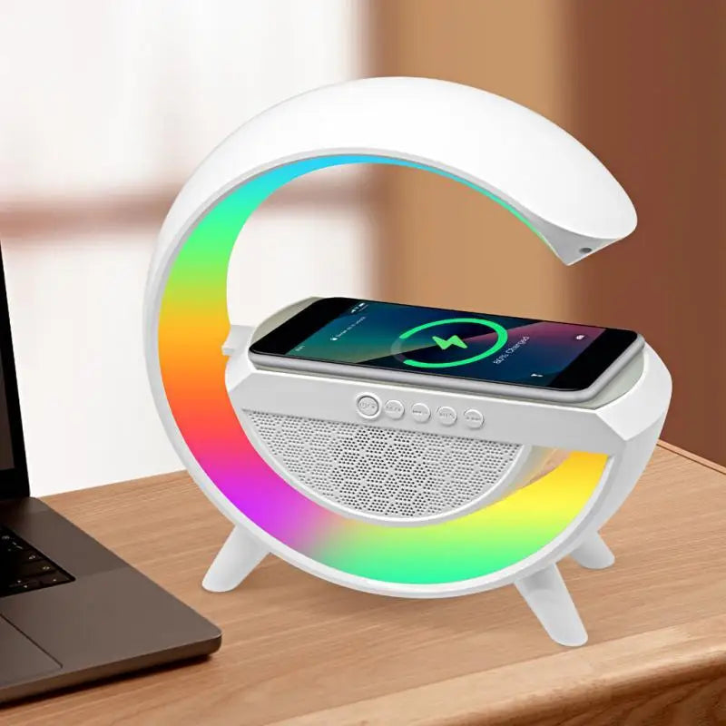 Caixa de Som G-Speaker: Carregador Sem Fio, Bluetooth, RGB e Lâmpada LED de Mesa