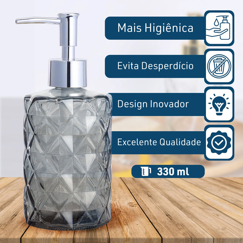 Dispenser Elegante de Vidro 330ml para Sabonete Líquido e Álcool Gel – Ideal para Banheiros e Lavabos