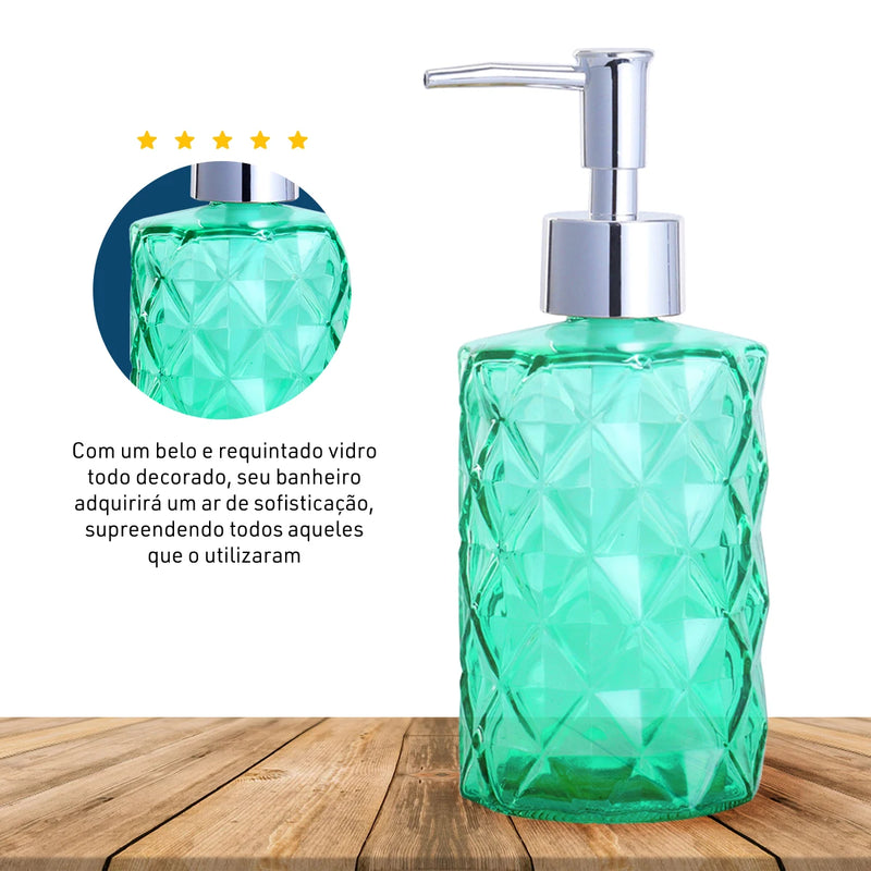 Dispenser Elegante de Vidro 330ml para Sabonete Líquido e Álcool Gel – Ideal para Banheiros e Lavabos