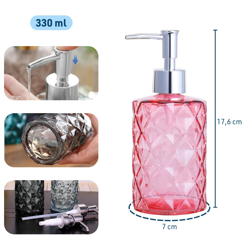 Dispenser Elegante de Vidro 330ml para Sabonete Líquido e Álcool Gel – Ideal para Banheiros e Lavabos