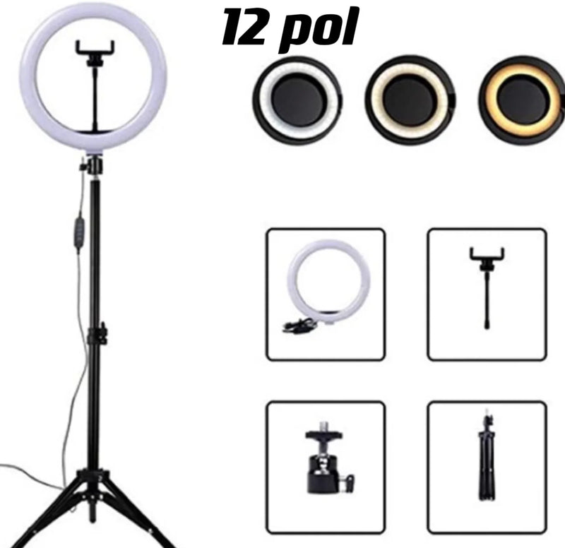 Kit Profissional Ring Light, Kit Completo, 2.1M, Tripé Universal, Controle Remoto