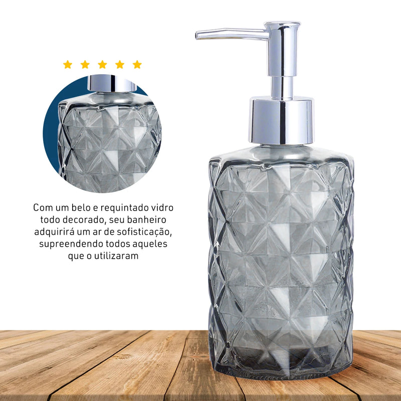 Dispenser Elegante de Vidro 330ml para Sabonete Líquido e Álcool Gel – Ideal para Banheiros e Lavabos