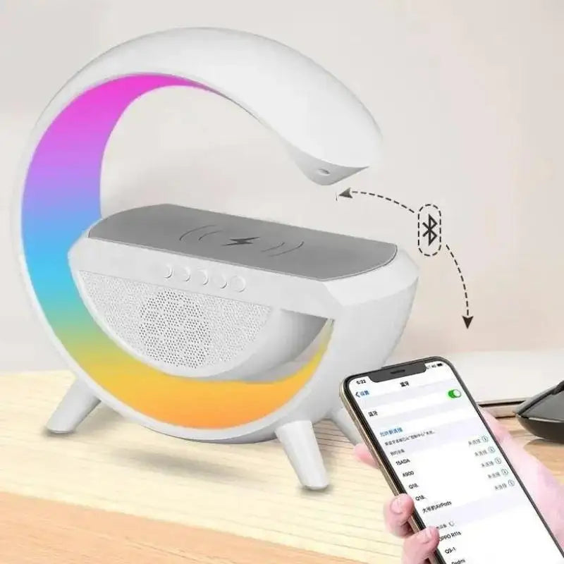 Caixa de Som G-Speaker: Carregador Sem Fio, Bluetooth, RGB e Lâmpada LED de Mesa