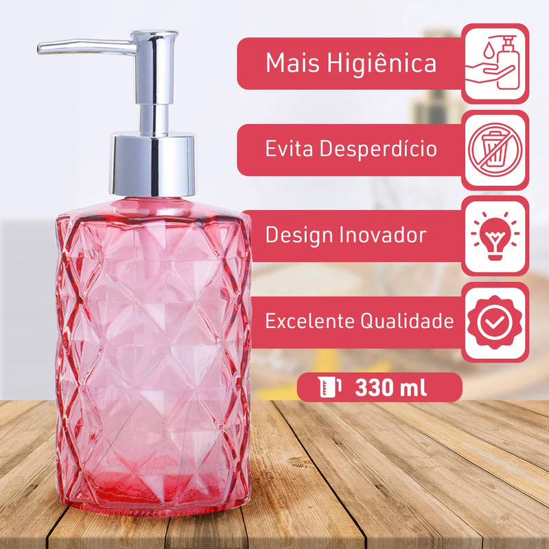 Dispenser Elegante de Vidro 330ml para Sabonete Líquido e Álcool Gel – Ideal para Banheiros e Lavabos