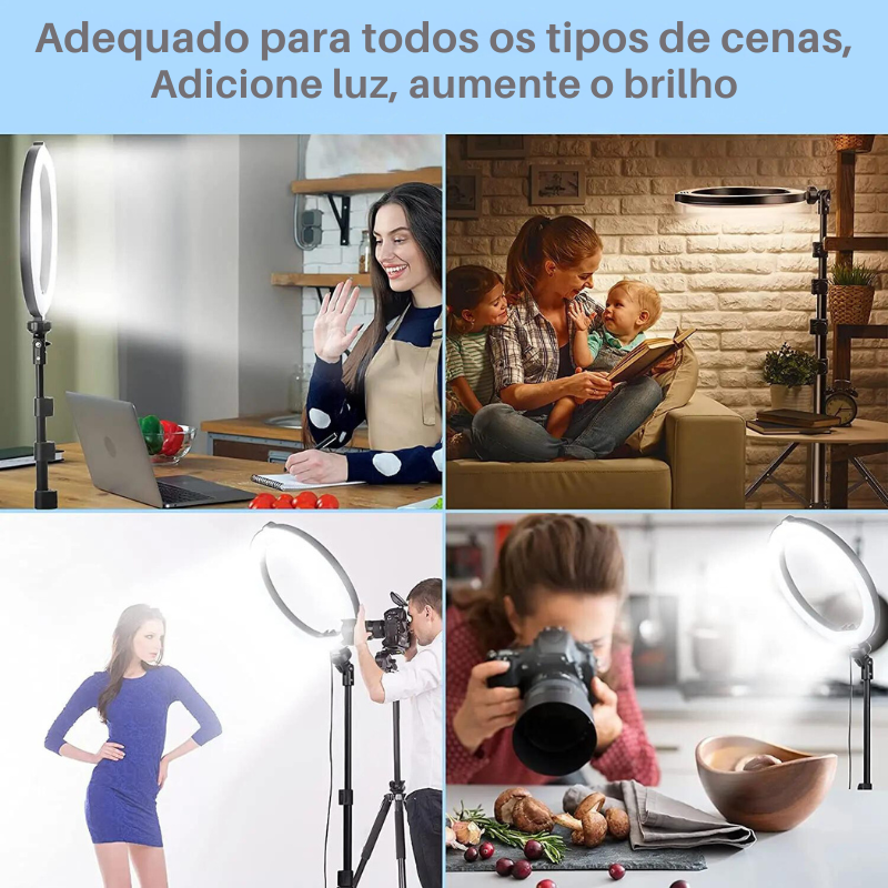 Kit Profissional Ring Light, Kit Completo, 2.1M, Tripé Universal, Controle Remoto