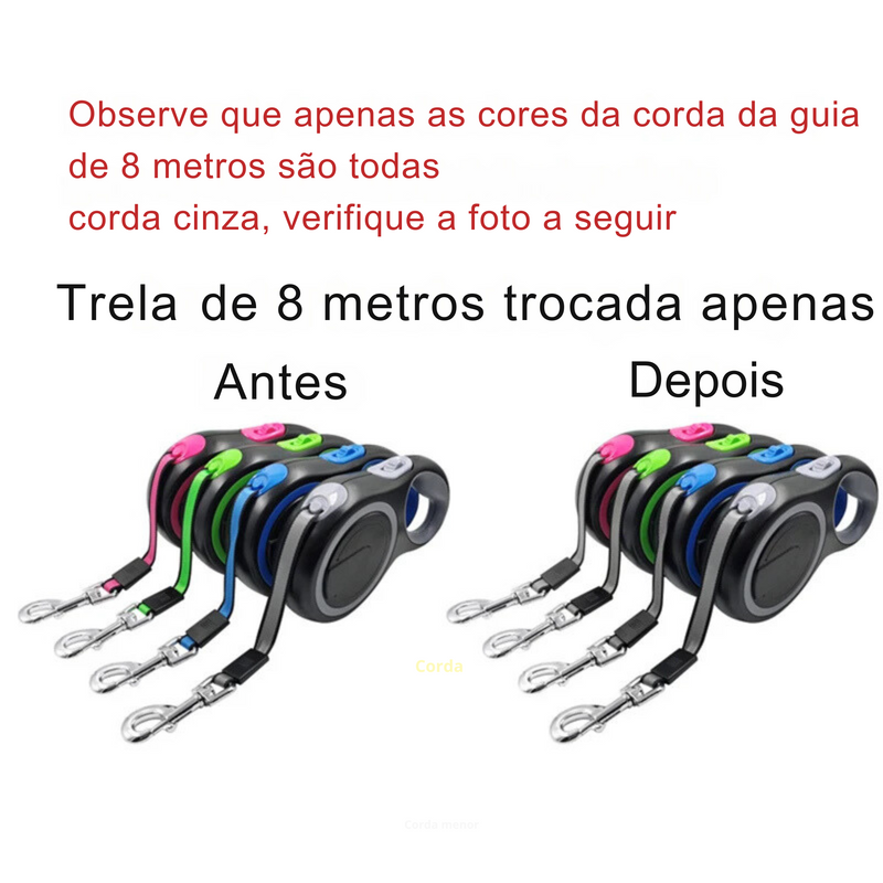 Coleira Retrátil 3m, 5m, 8m - Suporta até 50kg | Perfeita para Cachorros Pequenos e Grandes