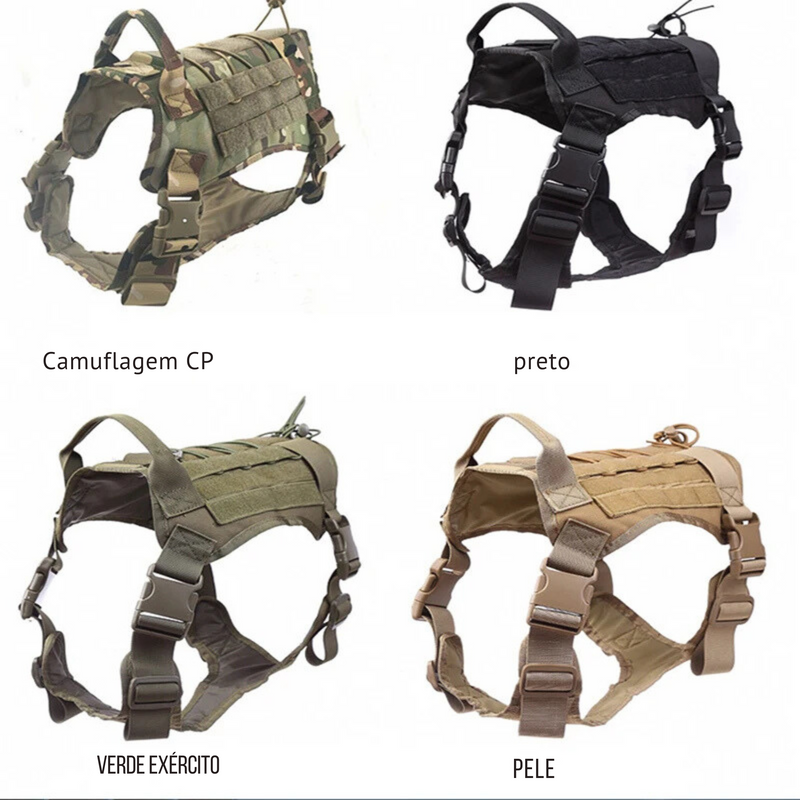 Conjunto Tático Trela e Arnês para Cães de Grande Porte - Design Militar e Resistente