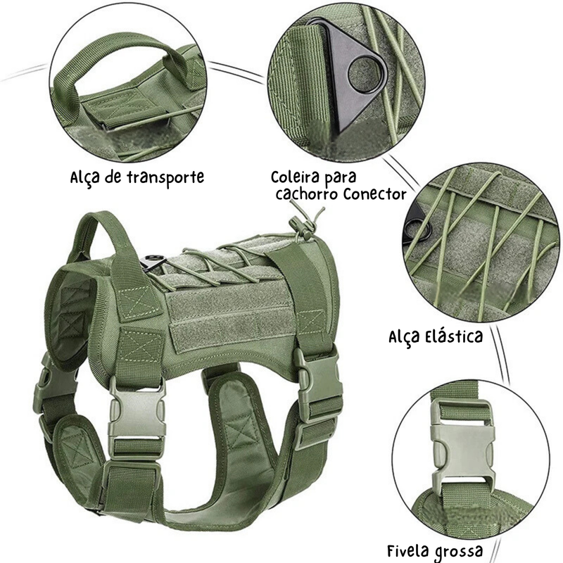 Conjunto Tático Trela e Arnês para Cães de Grande Porte - Design Militar e Resistente