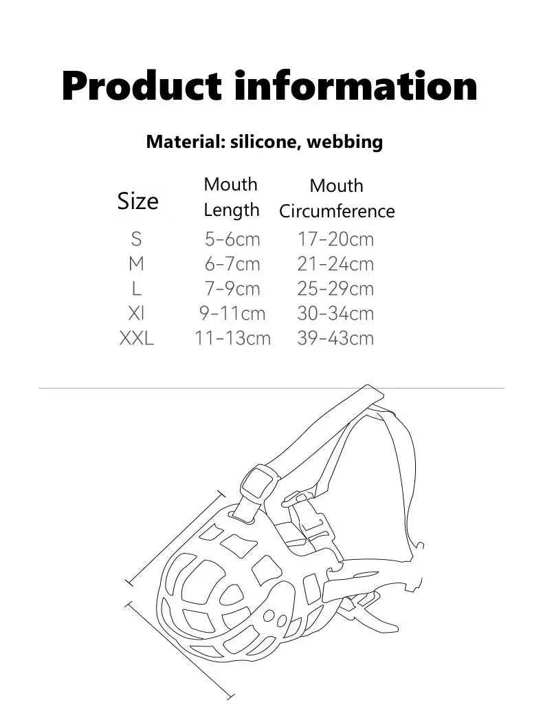 Máscara de Silicone Anti-Mordida para Cães Médios e Grandes – Proteção Segura e Confortável para o Focinho