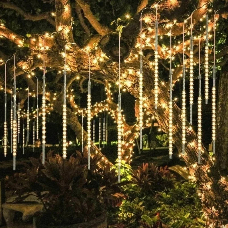 Meteor Shower Rain LED String Lights, impermeável, 8 tubo, ao ar livre, férias