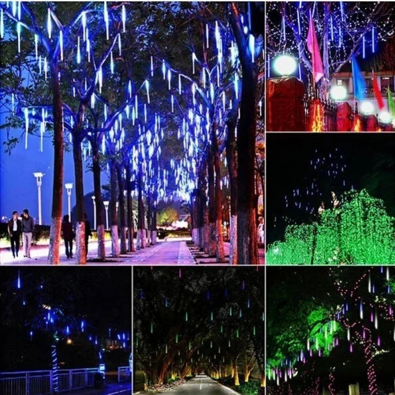 Meteor Shower Rain LED String Lights, impermeável, 8 tubo, ao ar livre, férias