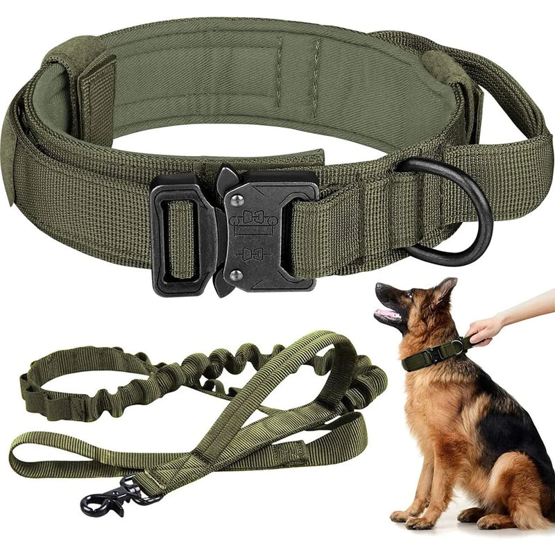 Conjunto Tático Militar para Pets, Coleira Ajustável e Trela Durável para Cães Médios e Grandes