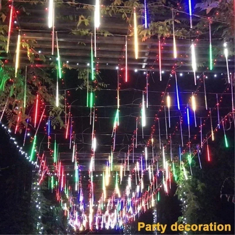 Meteor Shower Rain LED String Lights, impermeável, 8 tubo, ao ar livre, férias