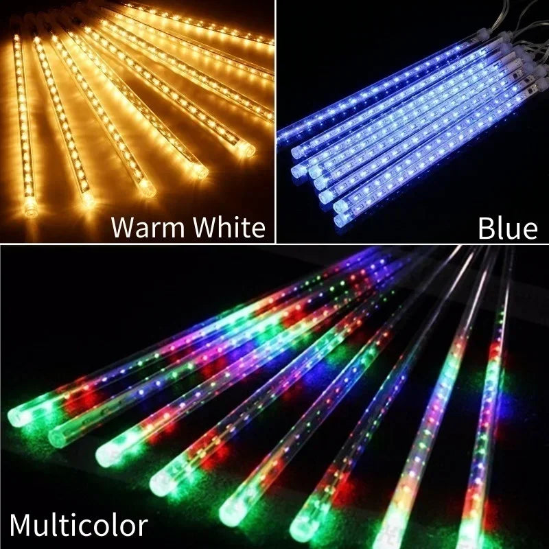 Meteor Shower Rain LED String Lights, impermeável, 8 tubo, ao ar livre, férias