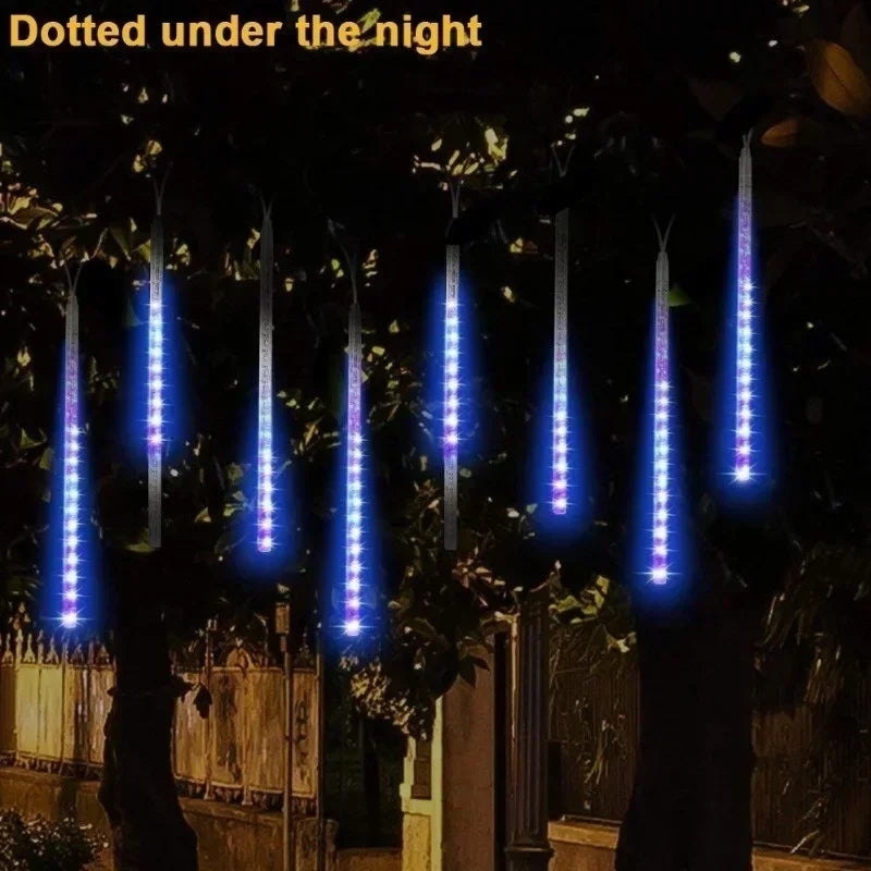 Meteor Shower Rain LED String Lights, impermeável, 8 tubo, ao ar livre, férias