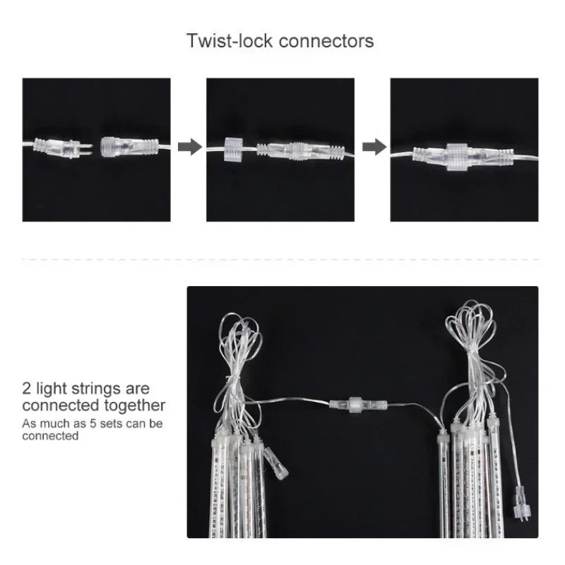 Meteor Shower Rain LED String Lights, impermeável, 8 tubo, ao ar livre, férias