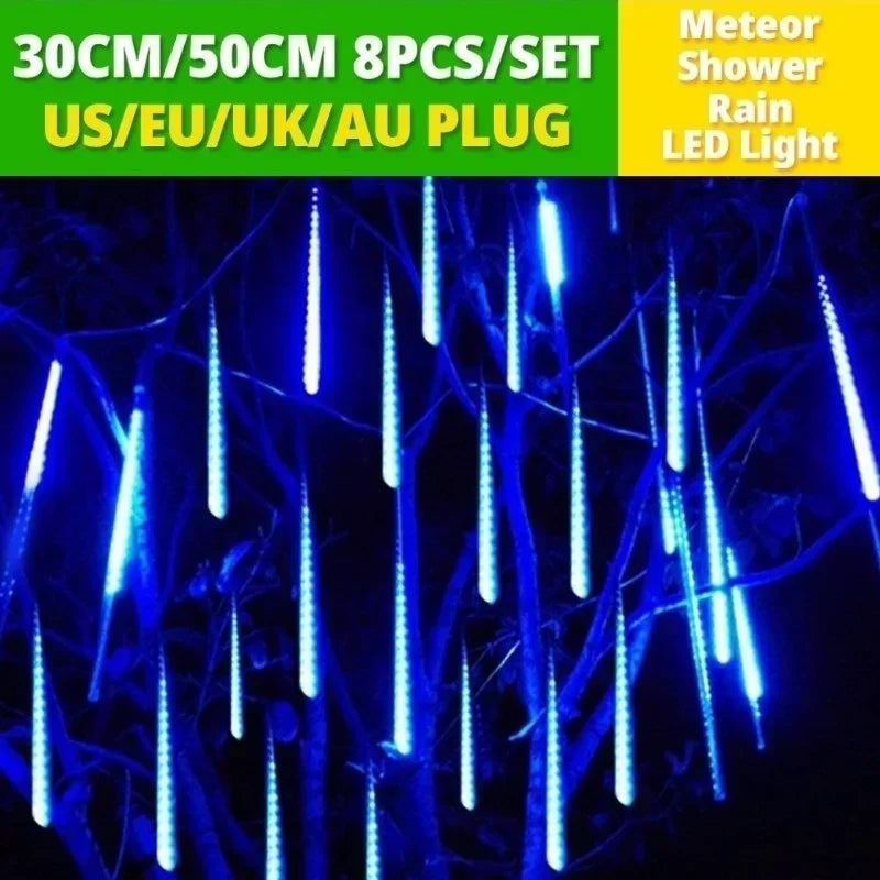 Meteor Shower Rain LED String Lights, impermeável, 8 tubo, ao ar livre, férias