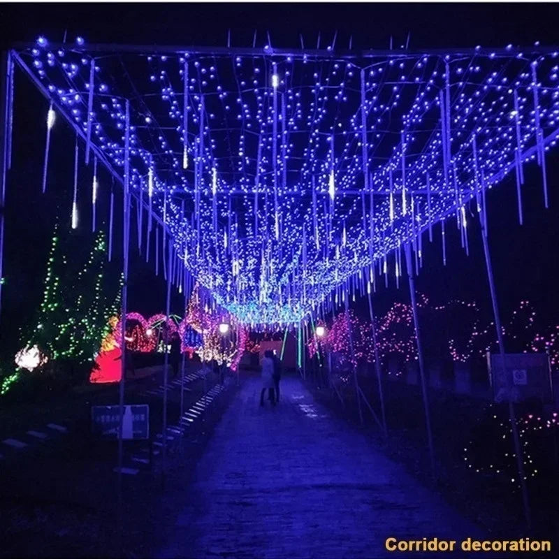 Meteor Shower Rain LED String Lights, impermeável, 8 tubo, ao ar livre, férias