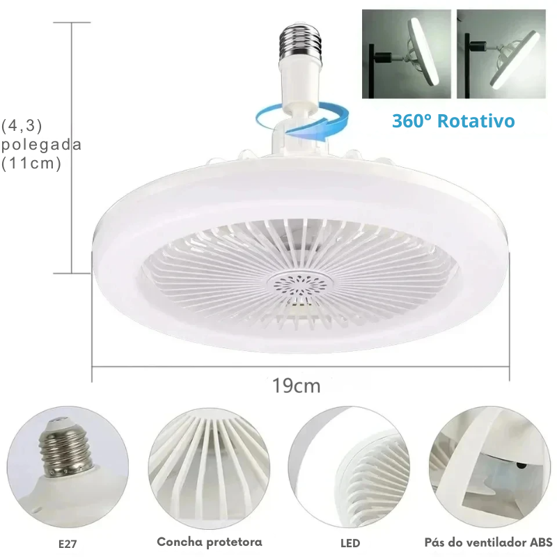 Ventilador de Teto Giratório com Controle Remoto e Lâmpada LED E27 - Conforto e Iluminação Integrados