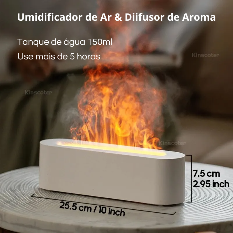 Umidificador e Difusor de Aroma com Luz RGB e Efeito de Chama - USB, Ideal para Mesa e Purificação do Ar