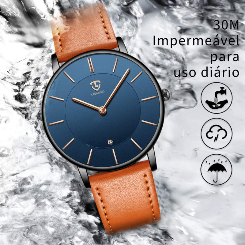 Relógio Minimalista Masculino com Pulseira de Couro – Elegância e Simplicidade no Pulso