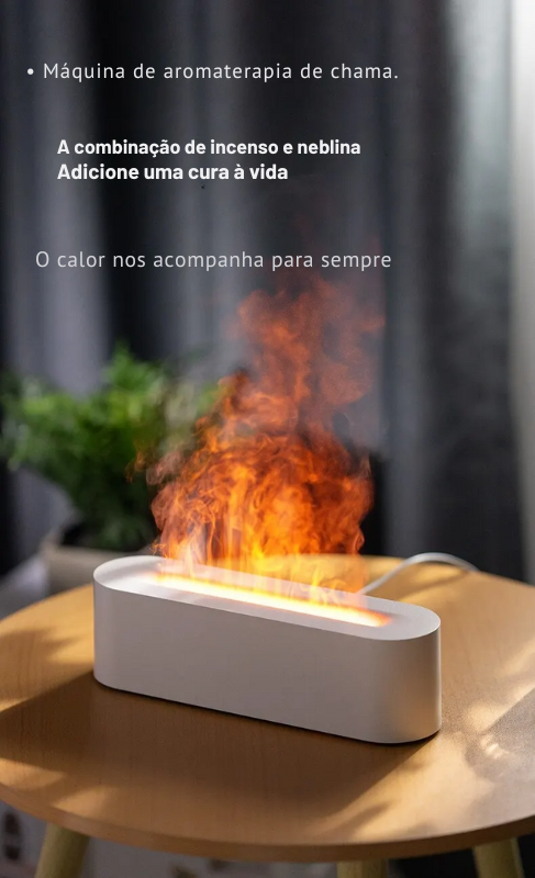 Umidificador e Difusor de Aroma com Luz RGB e Efeito de Chama - USB, Ideal para Mesa e Purificação do Ar